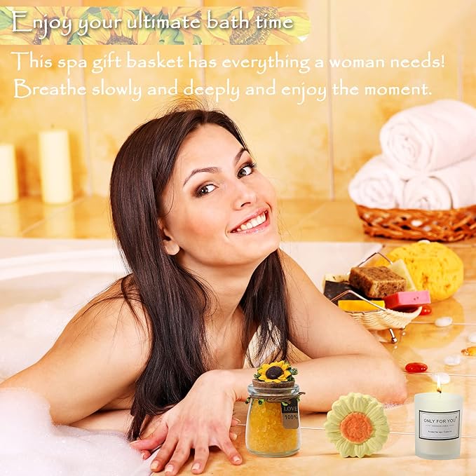 Sending Sunshine Gifts for Women, Sending Sunflower Gifts for Mom, 9 Pcs Spa Gifts for Women, Birthday Gift Sets, Gifts for her, Unique Holiday Gifts Basket for Women, Girlfriend, Sister, Mom, Wife