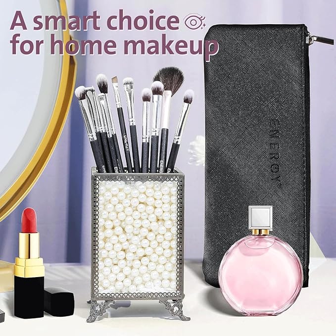 ENERGY Eyeshadow Brush Set 11PCS Professional Makeup Brushes for Eye Shadow Brows Smudge Concealer Eyeliner Eyelash Highlighter Blending Vegan Synthetic Face Make Up Kit with Travel Case Black