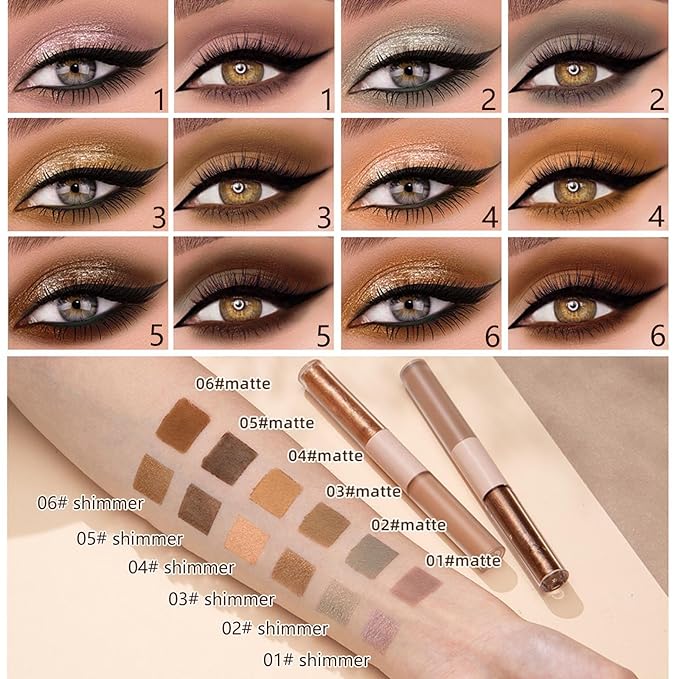 Metallic Brown Liquid Eyeshadow Matte Glitte Eyeshadow Sticks For Eyes Pencil Primer Base Quick Drying Waterproof Long Lasting Highlight Stick Shadow Pen Eye Makeup(#6)