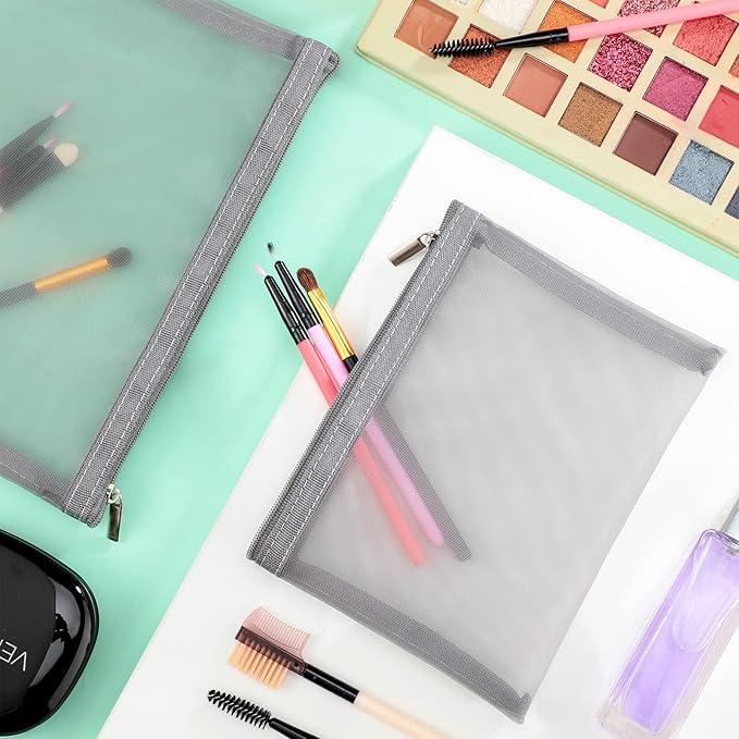 6 Pieces Mesh Makeup Bags Mesh Cosmetic Bag Portable Travel Organizing Zipper Pouch Toiletries Makeup Pouches for Home Office Travel Accessories