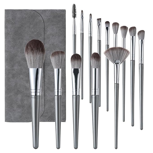 Makeup Brushes, 14 Pcs Professional Makeup Brush Set, Eye and Face Foundation Brush Set, Eyeshadow Brushes, Cosmetic Brushes, with Envelope Bag, Dark Gray