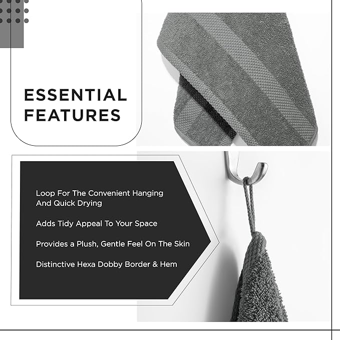 600 GSM 100% Cotton Bath Towels, Grey, Set of 4, Highly Absorbent, Plush, Soft, Quick Dry, 4 Pieces Combed Cotton Luxury Towels for Hotels, Spa, Salon, Bathroom, Dorm, Pack of 4