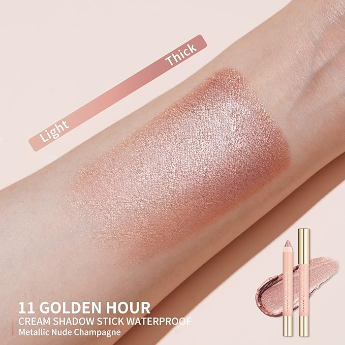 Oulac Nude Gold Eyeshadow Stick - Highly Pigmented Eye Shadow Pencil Waterproof & Long Lasting, Shimmering Glitter Finish, Blendable Eyes Makeup, Vegan Beauty 3.8g, (11) Golden Hour