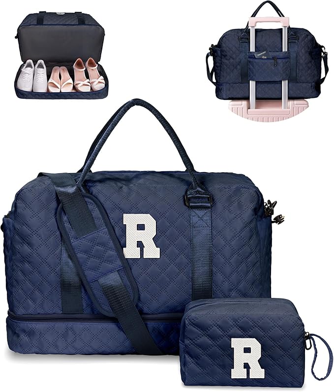Navy Blue Duffel Bag, Personalized Initial, 12x7x2 inches