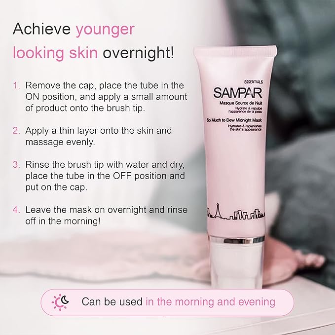 Sampar So Much To Dew Midnight Mask - Overnight Re-plumping Mask with Hyaluronic Acid - Hydrates & Restores Skin - All Skin Types - Cruelty-Free Paris Beauty - Rejuvenates & Moisturizes (1.7 oz)