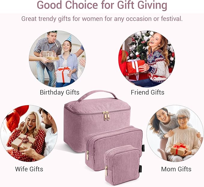 MAGEFY Small Makeup Bag for Purse Mini Cosmetics Bag Corduroy Cute Cosmetic Pouch for Women with Slip-in Pockets