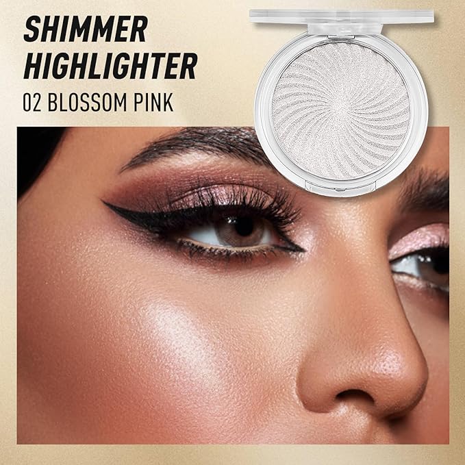 Highlighter Makeup Palette Shimmer Face Body Illuminator Glitter Highlighter Makeup Kit Long Lasting Highly Pigmented Highlighters Makeup Palette #2 Blossom Pink