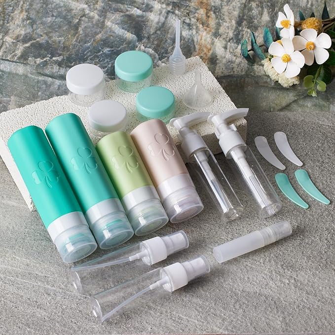 INSFIT Travel Bottles for Toiletries 23pack, TSA Approved Travel Size Toiletries, Airplane Essentials for Creams, Shampoo, Cosmetic Liquids