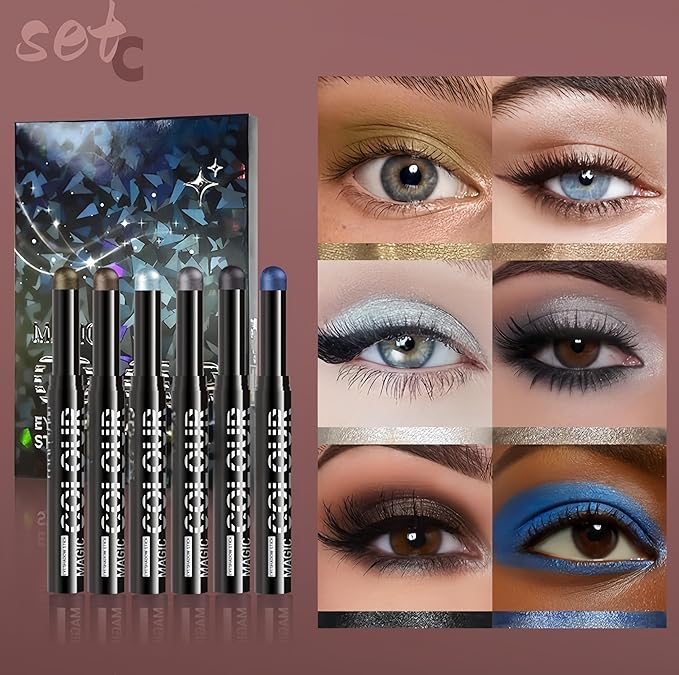 MAEPEOR Eyeshadow Stick Set 6 PCS Highly Pigmented Cream Eyeshadow Pen Waterproof and Long Lasting Shadow Pencil (Set 03)