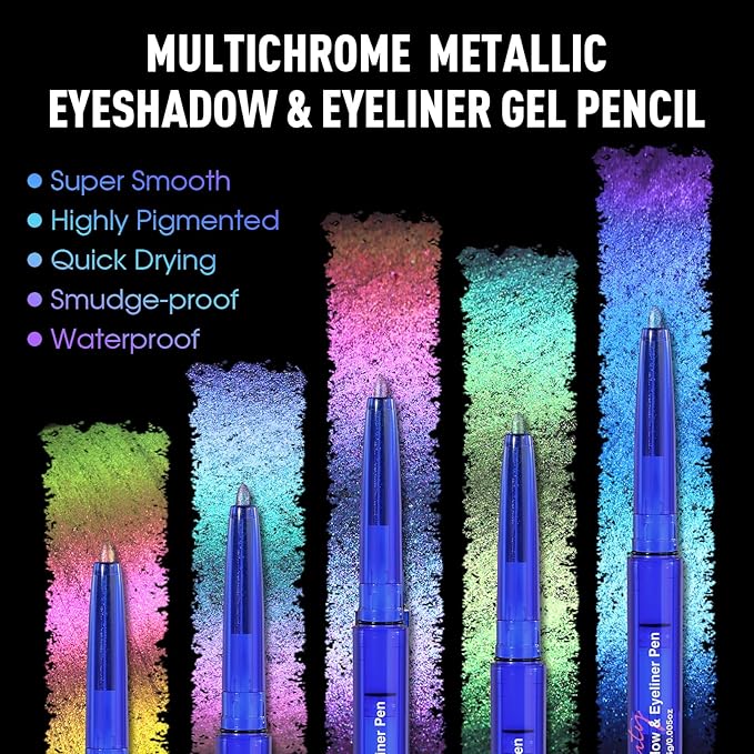 UCANBE 2PCS Chameleon Eyeshadow & Eyeliner Gel Pencil Set - Multichrome Shifting Colors Metallic Glitter Eye Makeup,Waterproof Long-Lasting Smudge-Proof Multi-Dimensional Color