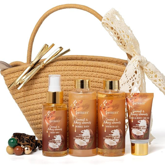 Spa Gift Set for Women, Happy Birthday Gifts for Mom Her Friend Sister Wife, Self Care Get Well Gifts with Coconut & Honey Almond Bath Set for Teengirls
