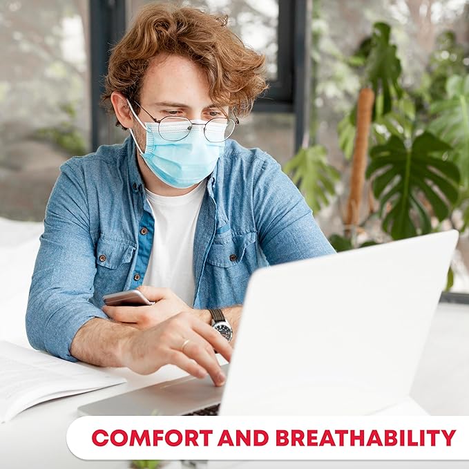 Ever Ready First Aid 3-ply Disposable Face Masks, Ear Loop Breathable Particle Mask, General Use – 100 Count