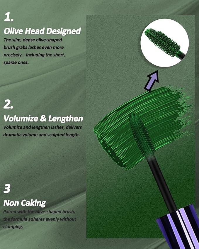 Green Mascara and Eyeliner Set,5D Waterproof Mascara Volume and Length Natural Lengthening Curling, Smudge Proof Green Eyeliner Pencil, Natural Eye Makeup Gift Kit for Women in Halloween Set-06