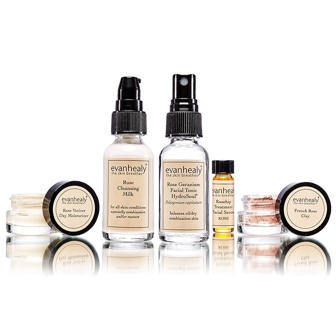 evanhealy Balancing Ritual | Rose Skin Care Set | 5 Piece Travel Face Care Kit for Combination Skin | Skincare Kit with Facial Mask & Gentle Skin Cleanser | Harmonize Oil Imbalance