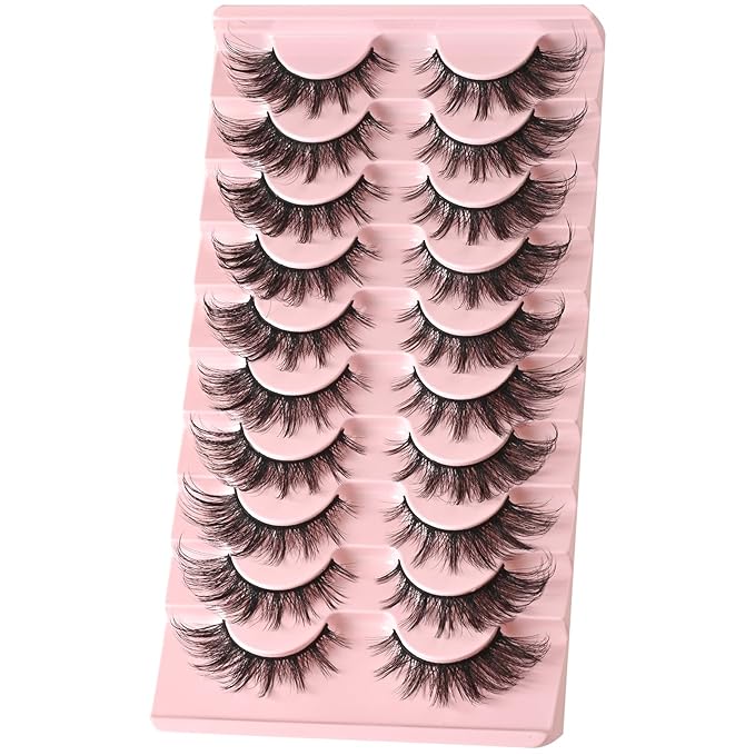 FARRED Cat Eye Lashes Natural Fox Eyelashes 10 Pairs D Curl Wispy False Lash Strips Volume Cateye Fake Eyelash Russian Strip Lashes Natural Look Full Pestañas Sets for MUA and Beginners Makeup