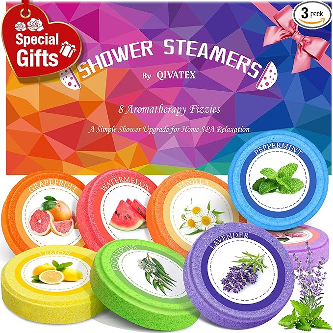 Shower Steamers Aromatherapy, Birthday Gifts for Women Teen Girls Mom, Christmas Stocking Stuffers White Elephant Gifts for Adults, Natural Essential Oil SPA Self Care Shower Bombs (8 Pack)
