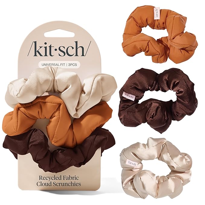 Kitsch Scrunchies for Women - No Crease Hair Ties No Damage | Soft Polyester Scrunchies for All Hair Types | Stylish & Comfortable, For Ponytails & Buns | Ideal Gifts for Women - Sedona, 3pcs