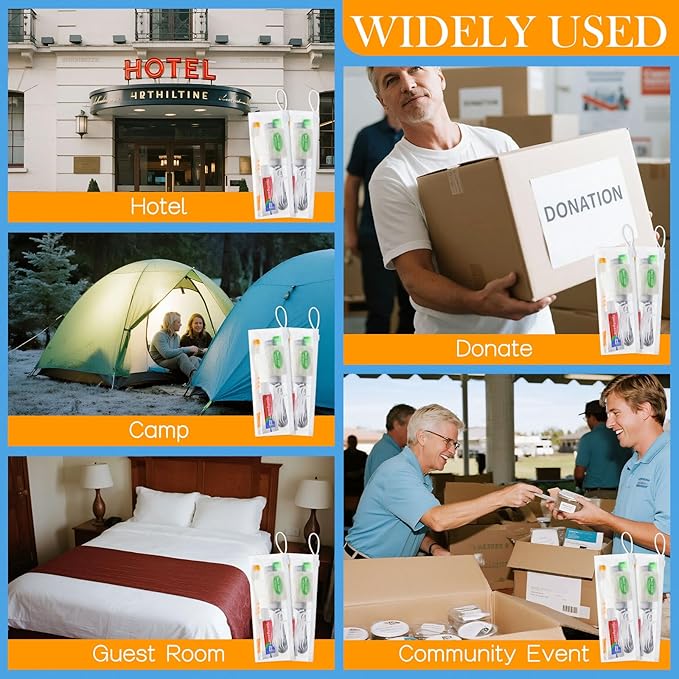 Personal Care Travel Toiletries Sets Bulk - Pack of 5,Disposable Toothbrushes with Toothpaste and Floss,Comb,Soap,Cover,Zip Bag 7-in-1 Travel Size Toiletry Kit for Hotel,Guest,Homeless,Charity,Church