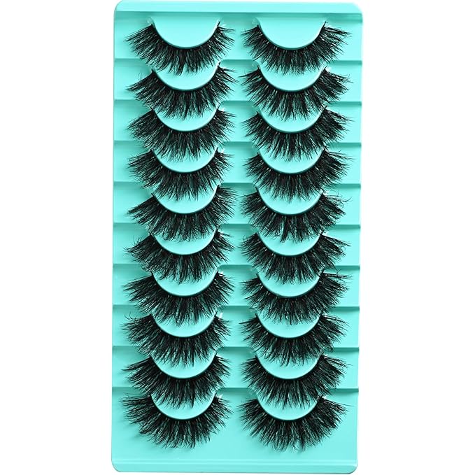 Lashes Volume Mink Eyelashes 10 Pairs Cateye Lash Strips Wispy Cat Eye Lashes Natural Look Short Thick Fluffy False Strip Eyelash Full Small Fake Lashes Pack Black Pestañas Postizas for Women