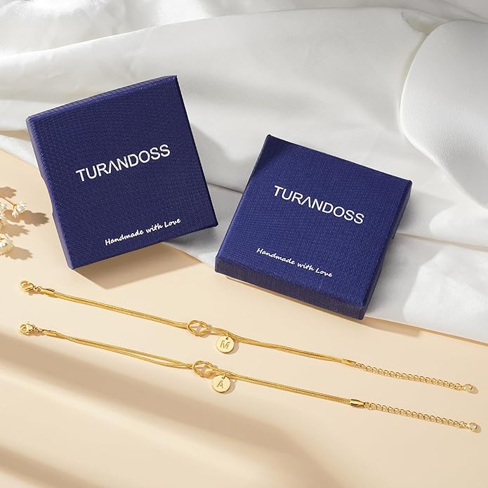 Turandoss Gold Initial Bracelets for Women Girls Gifts - 14K Gold Plated Love Knot Letter A-Z Initial Bracelet Dainty Forever Infinity Bracelet Jewelry Gifts for Women Girls Lover Bridesmaids Friends