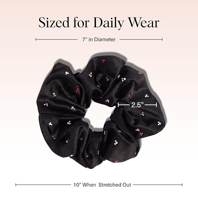 Kitsch & Mickey/Minnie Fabric Rhinestone Scrunchies for Women, Hair Scrunchies for All Hair Types, Recycled Polyester, Perfect for Updo or Half Up Ponytail | Ideal Gifts for Women (Black) - 1 Piece