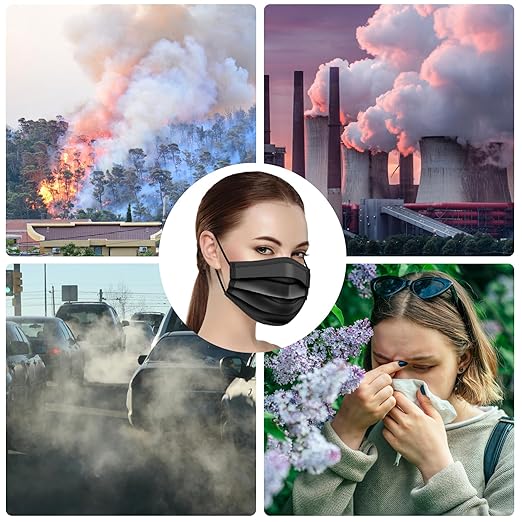 100 PCS Disposable Face Masks, Black Disposable Masks, 3 Ply Protection Face Masks