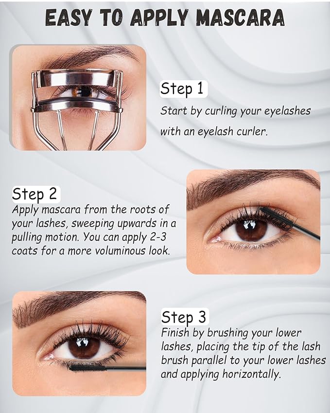 Mascara for Older Women 60 Plus, Black & Brown Waterproof Mascara Volume and Length for Mature Women, Lengthening -Thin Long Lasting No Clumps Volumizing Mascaras Primer Ideal for Sensitive Eyes 01+02