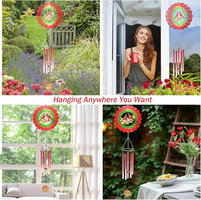 Wind Chimes with Cardinal Wind Spinner, Mom Gifts for Christmas Grandma Mom Women Birthday Retirement Teacher, 31" Windchimes Outdoor Decor Hanging Mobile for Garden Porch Patio Backyard