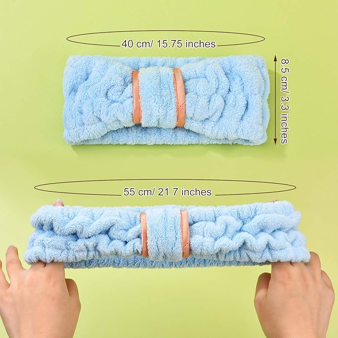 WILLBOND 4 Pack Microfiber Headbands Spa Facial Headbands Makeup Head bands Elastic Terry Cloth Head Wrap for Women Girls Washing Face Makeup Shower Yoga Sports(Bright Red, Light Blue, Yellow, Grey)