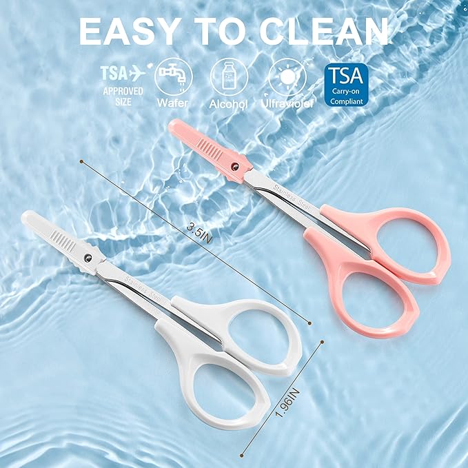 PAFASON Stainless Steel Curved and Straight Beauty Cosmetic Eyebrow Grooming Scissor Set with Safety Cap for Trimming Shaping Eyelash Extensions