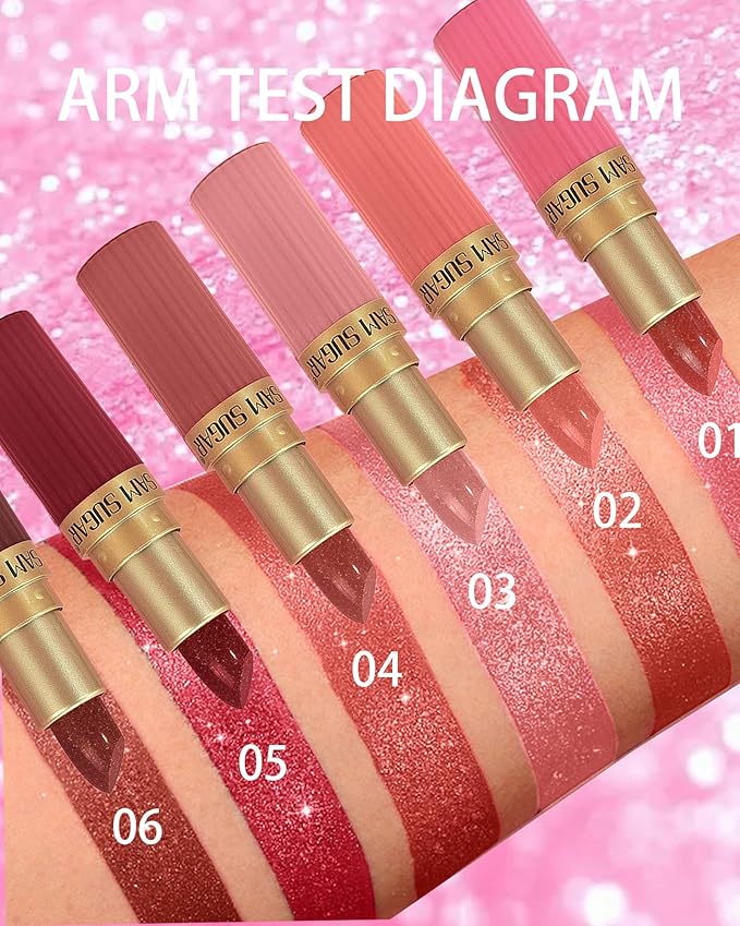Nude Pink Sparkling Glitter Lipstick, Long Lasting Shimmer Metallic Lipstick for Women Glitter Red Waterproof Lip Gloss, Diamond Shiny Non-Stick Lipgloss Liptint Blam Lip Color labiales Makeup Gift-03