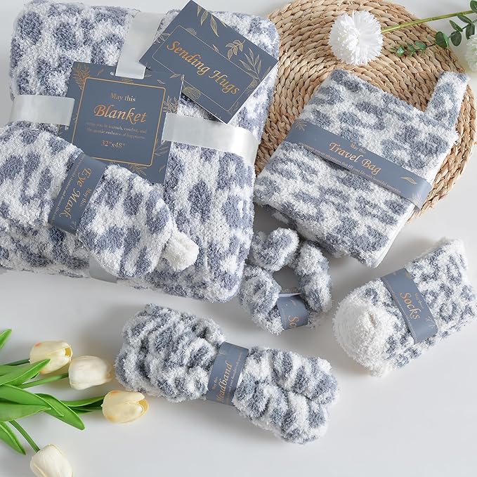 Get Well Soon Self Care Birthday Box Gift Basket for Her, Care Package for Women Leopard Print Gifts for Women Mom Wife Daughter Sister Friends Leopard Grey