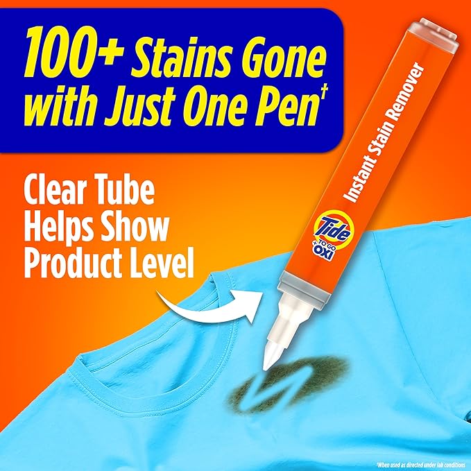Tide Pen Stain Remover for Clothes, To Go Pen, Instant Stain Remover Pen & Spot Cleaner, Portable & Travel-Friendly, Works on Food & Drink Stains, Fits in Purses & Bags, 3 Count (Pack of 2)