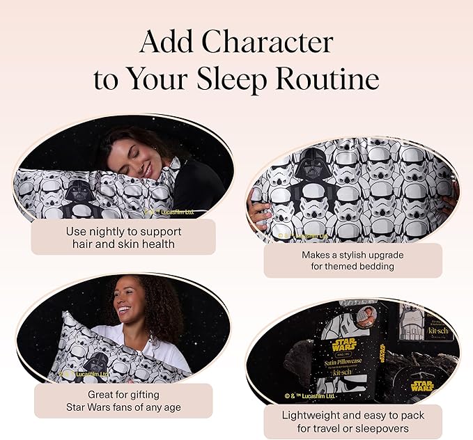 Kitsch x Star Wars Darth Vader & Stormtroopers Satin Pillowcase with Zipper | Better Than Silk Pillowcase | Frizz-Reducing Pillow Case for Hair & Skin Care, Cooling & Breathable - King