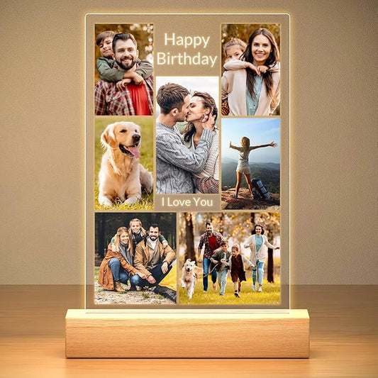 Personalized Christmas Birthday Gifts for Women, Custom Picture Frames with Photo, Customized Photo Frame with Night Light, Customizable Picture Frame, Personalized Photo Gifts for Her & Him