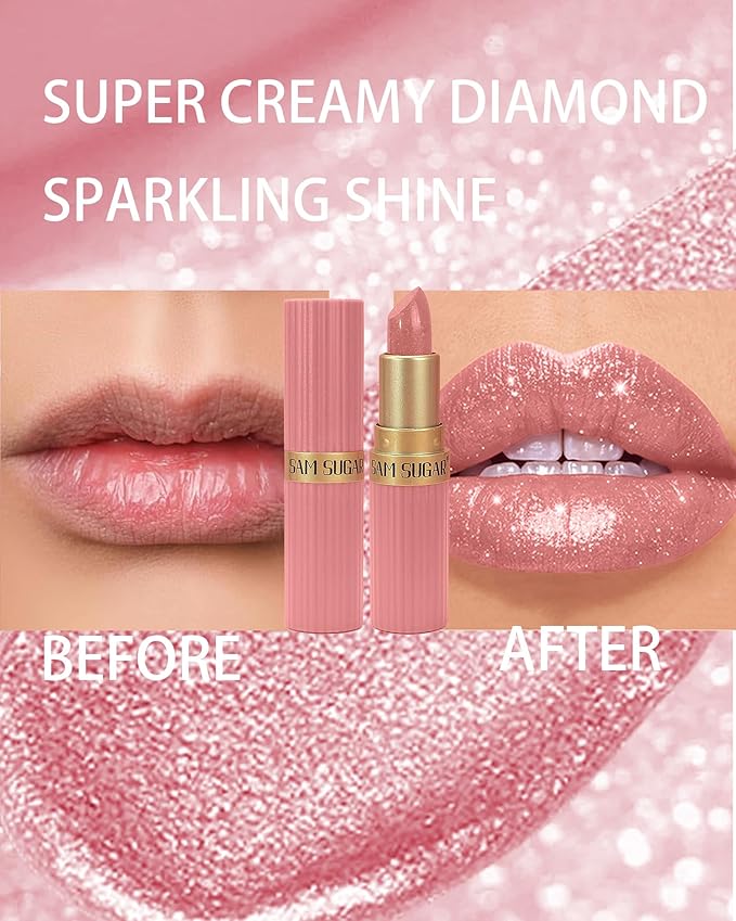 Rose Red Sparkling Glitter Lipstick, Long Lasting Shimmer Metallic Lipstick for Women Glitter Nude Waterproof Lip Gloss, Diamond Shiny Non-Stick Lipgloss Liptint Blam Lip Color labiales Makeup Gift-05