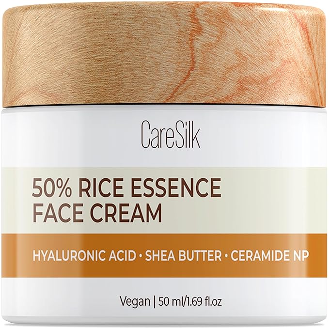Rice Cream for Face - Organic Rice Ceramide Moisturizing Cream with Hyaluronic Acid - Natural Rice Eye Cream - Vegan Facial Essence - Face Cream