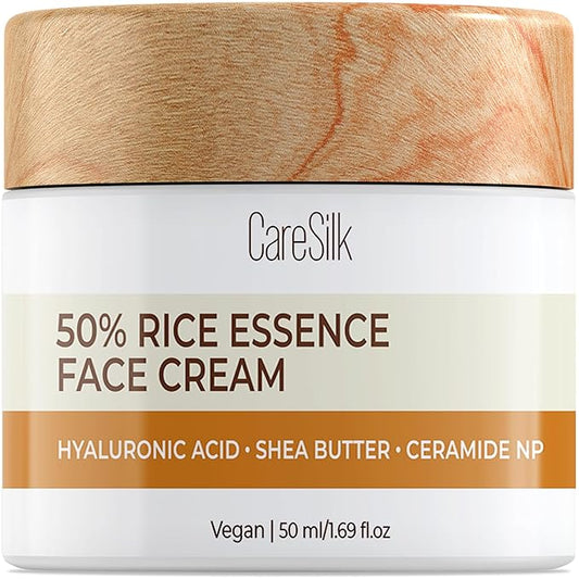 Rice Cream for Face - Organic Rice Ceramide Moisturizing Cream with Hyaluronic Acid - Natural Rice Eye Cream - Vegan Facial Essence - Face Cream