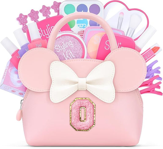 Pretend Makeup Kit for Girls Kids Toddlers - Initial Purse & Makeup Sets for Kids Make Up Toys Gifts for Girls Kid O
