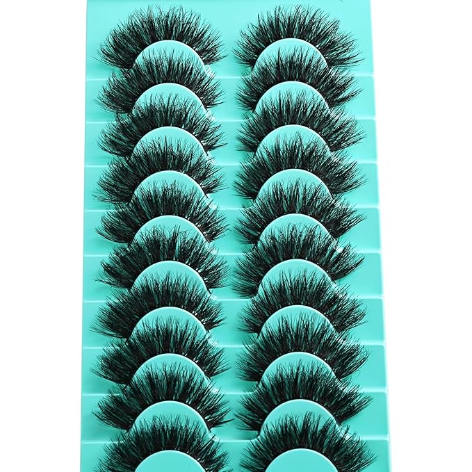 Lashes Volume Mink Eyelashes 10 Pairs Cateye Lash Strips Wispy Cat Eye Lashes Natural Look Short Thick Fluffy False Strip Eyelash Full Small Fake Lashes Pack Black Pestañas Postizas for Women