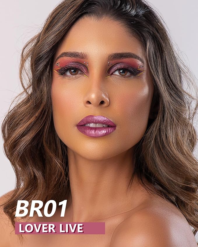 MAKI YIKA 3Pc Metallic Lipstick Long Lasting Pink Brown Nude Glitter Lipsticks High Shine Lipstick No Smudge No Transfer Liquid Lip Gloss (Pink/Nude/Brown)