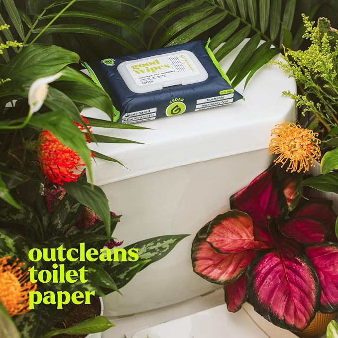 goodwipes Flushable Wipes - Individually Wrapped Butt Wipe for On-the-Go Adults - Portable Mini Wipes - Travel Essentials - Sewer & Septic Safe - Cedar, 32 Count (1 Pack)