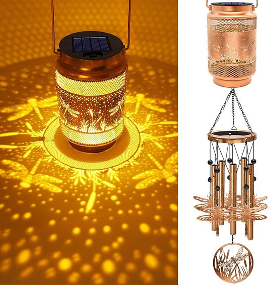 Dragonfly Solar Wind Chimes for Outside, Gifts for Christmas Mom Women Grandma Birthday Memorial Teacher, 32" Windchimes Outdoor Decor Hanging Solar Lantern for Garden Porch Patio Backyard
