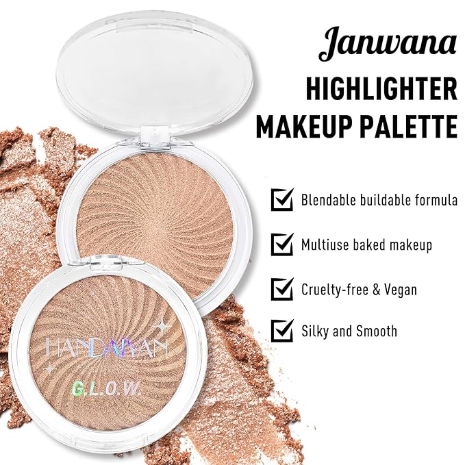 Highlighter Makeup Palette Shimmer Face Body Illuminator Glitter Highlighter Makeup Kit Long Lasting Highly Pigmented Highlighters Makeup Palette #4 Rose Champagne