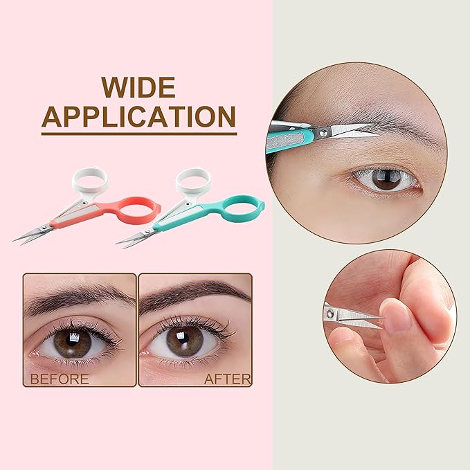 PAFASON High Precision Eyebrow Grooming Scissor Set, Beauty Makeup Cosmetic Tool, Curved, Straight Tip, Stainless Steel, Safety Case for Trimming Eyelash Extensions