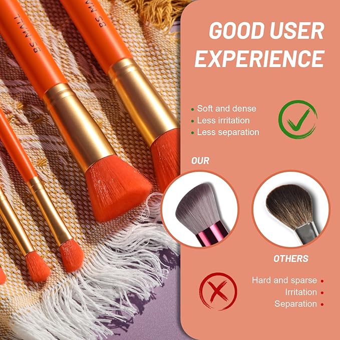 BS-MALL Makeup Brush Set 14 Pcs With Case - Foundation Brush, Concealer Brush, Blush Brush & Flawless Application – Complete Luxury Cosmetic Brush Kit For Travel & Daily Use