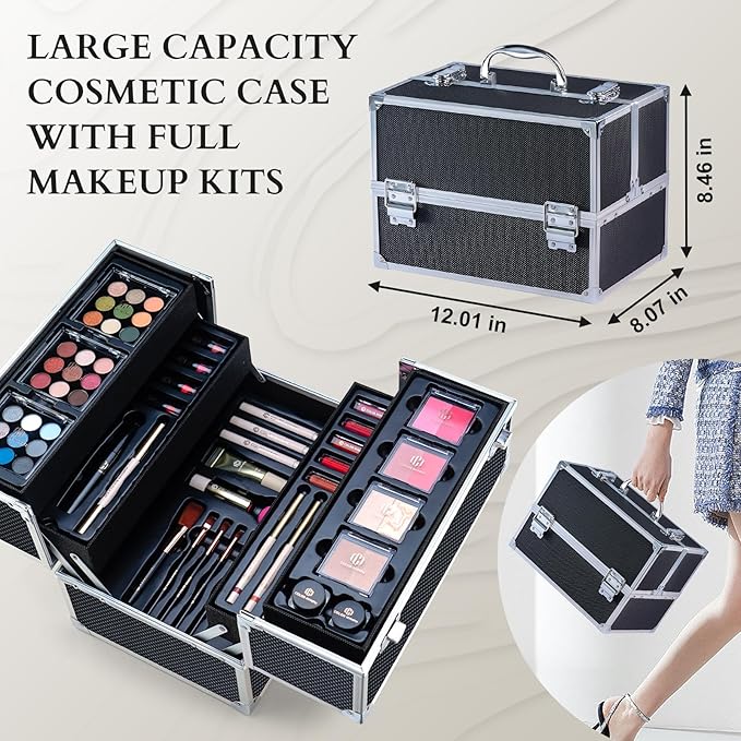 Color Nymph Makeup Sets for Teens Girls Women, Professional Makeup Kits All In One Makeup Set Storage Train Case, Beginner Full Cosmetics Kit with Eyeshadow Blush Lipstick Lipgloss Mascara etc Black