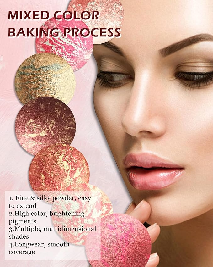 Baked Blush,Glow Marbleized Blush Powder Palette,Lightweight Shimmery Cruelty-Free Blusher for Cheeks,Eyeshadow & Highlight,Makeup Gift for Women rubores de maquillaje(0.49Ounce)-09 Mangosteen