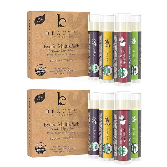 USDA Organic Lip Balm - USA Made with Natural Ingredients, 4 Pack Multi Flavor Lips Moisturizer, Moisturizing Lip Care, Beauty Gifts & Small Birthday Gifts, Moisturizer Chapstick Care for Dry Lips