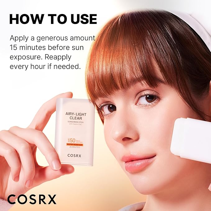 COSRX Airy-Light Clear Sunscreen Stick with Vitamin E & C SPF 50, 0.67 oz, 19g, Lightweight, Travel Essentials, Summer Essentials, Korean Skin Care, Korean Matte Sunscreen for Face
